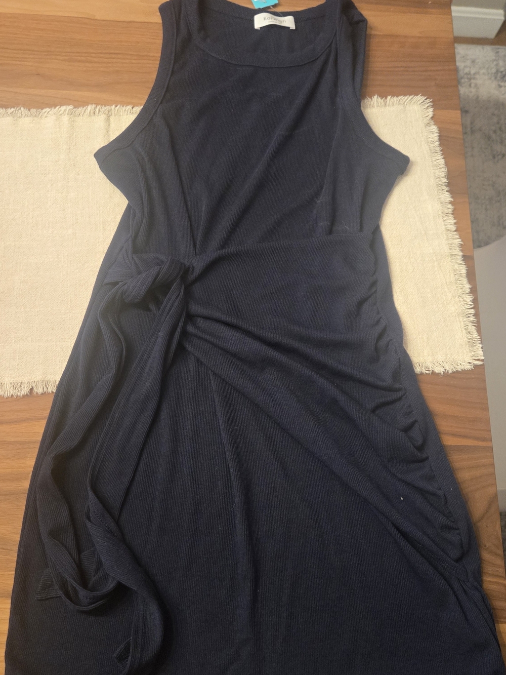 Sleeveless Navy Knot-Waist Midi Dress